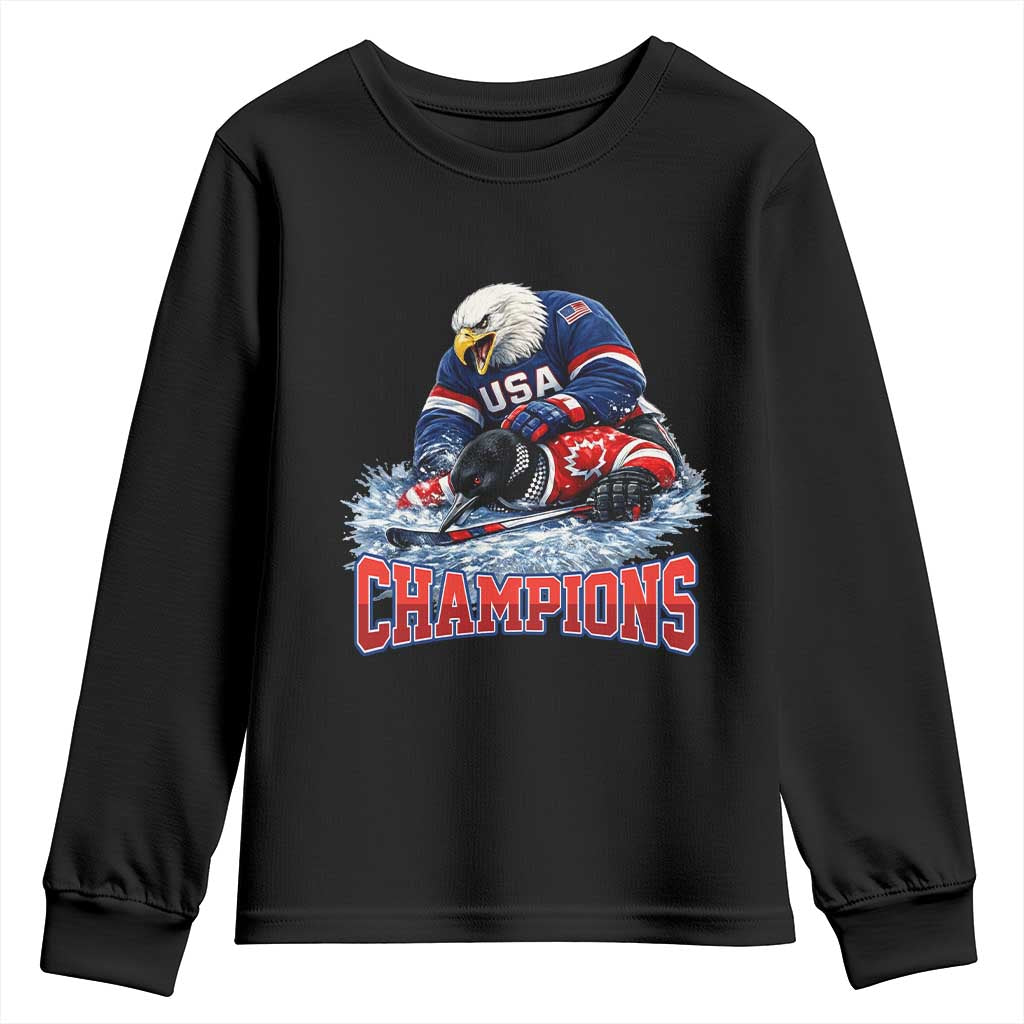 USA Ice Hockey Youth Sweatshirt Eagle Dominates Canada 2026 Hockey Champions