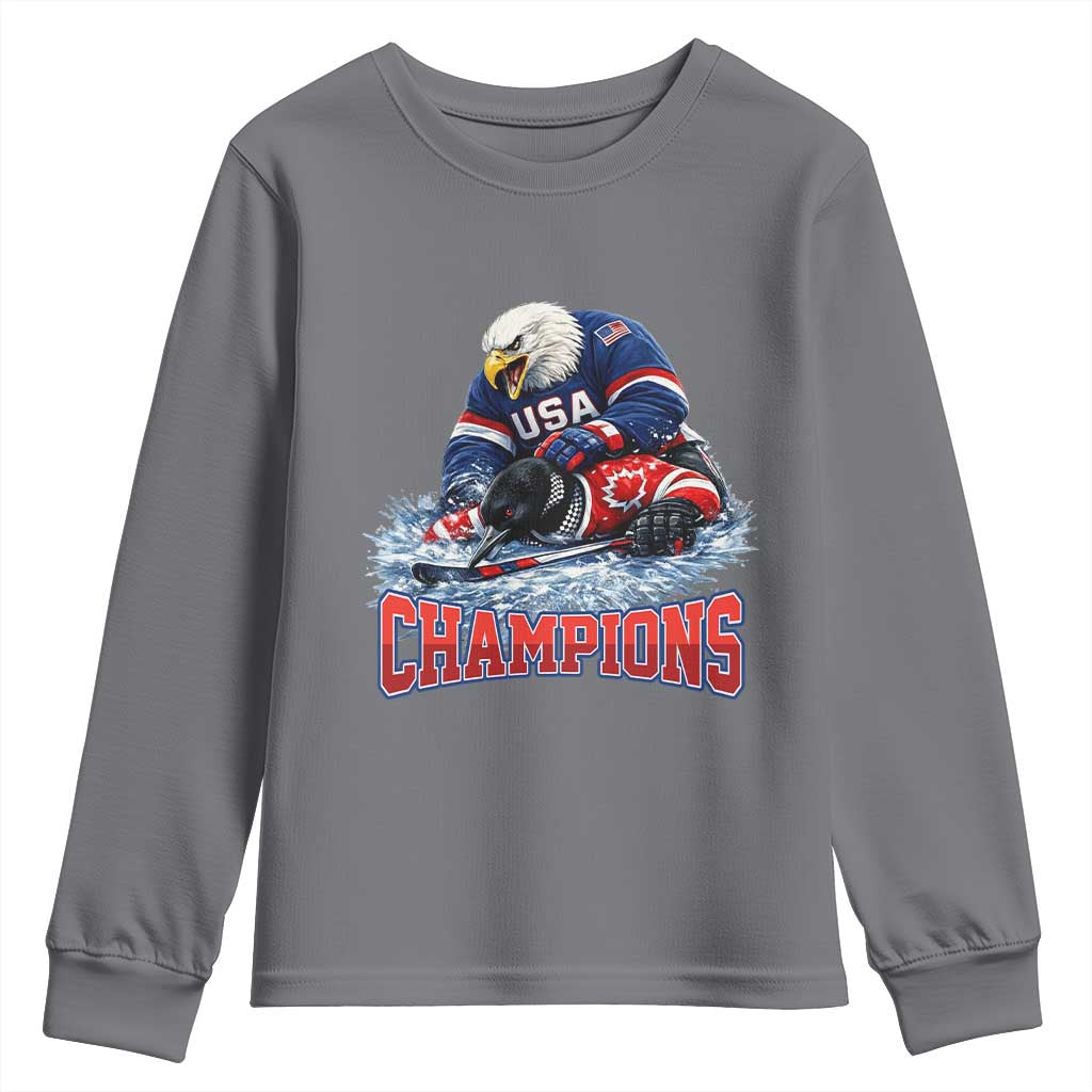 USA Ice Hockey Youth Sweatshirt Eagle Dominates Canada 2026 Hockey Champions