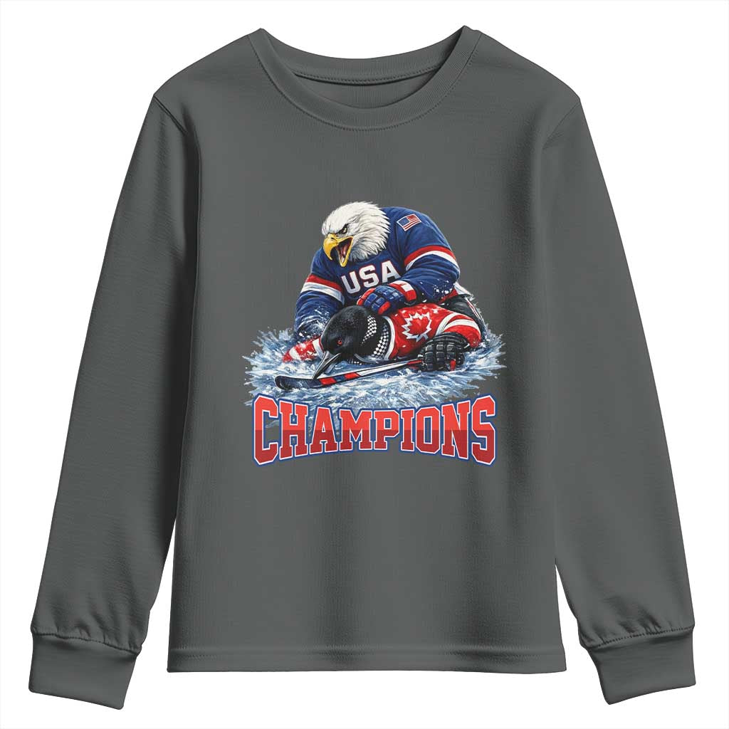 USA Ice Hockey Youth Sweatshirt Eagle Dominates Canada 2026 Hockey Champions