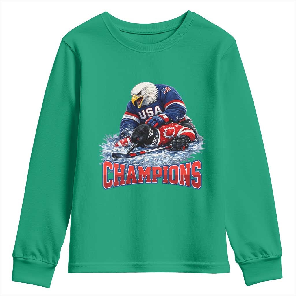 USA Ice Hockey Youth Sweatshirt Eagle Dominates Canada 2026 Hockey Champions