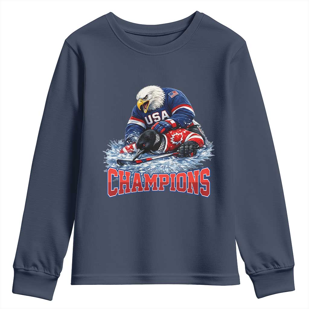 USA Ice Hockey Youth Sweatshirt Eagle Dominates Canada 2026 Hockey Champions