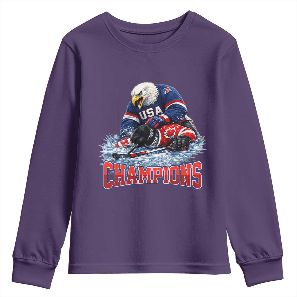 USA Ice Hockey Youth Sweatshirt Eagle Dominates Canada 2026 Hockey Champions