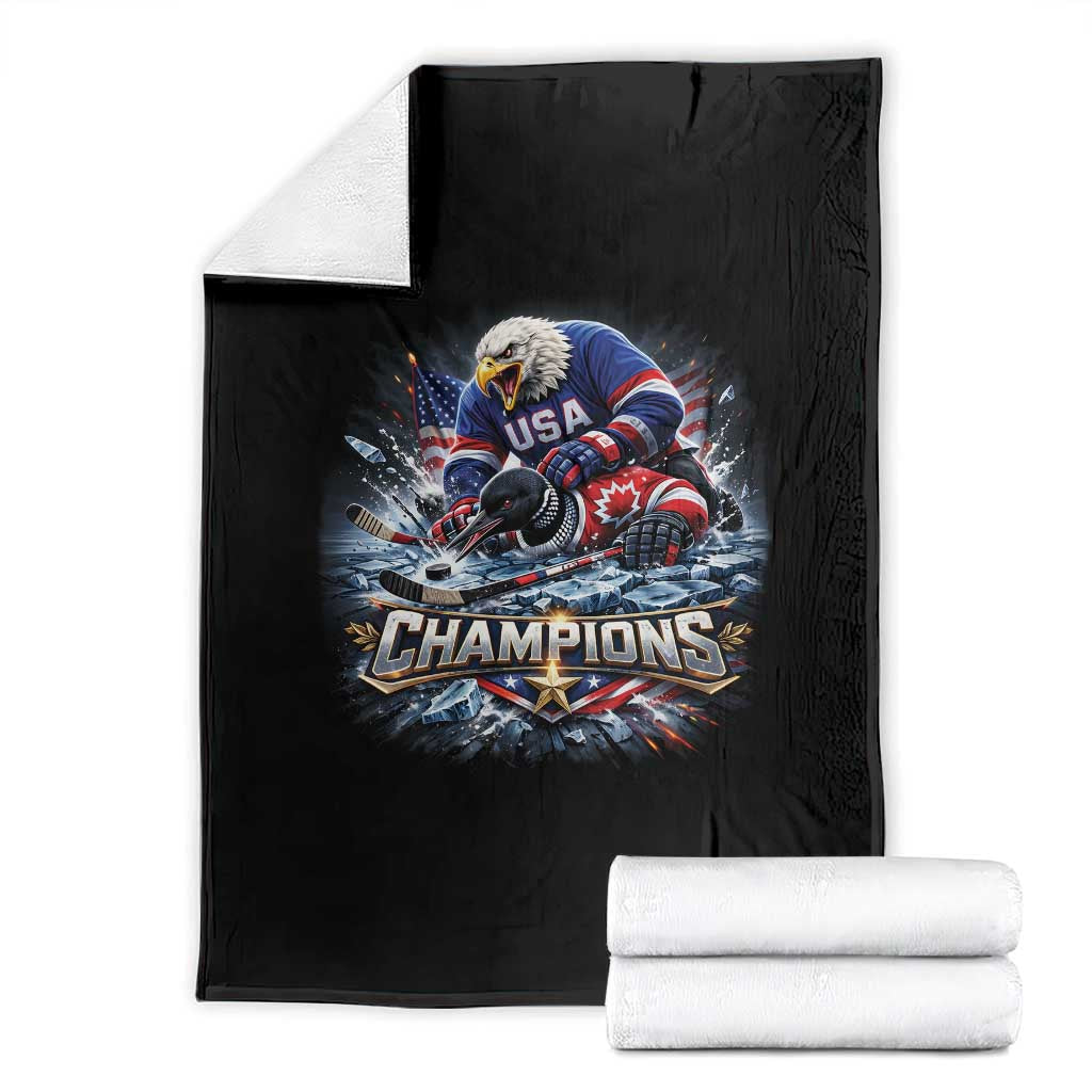 USA Ice Hockey Throw Blanket Eagle Dominates Canada 2026 Hockey Champions Graphic