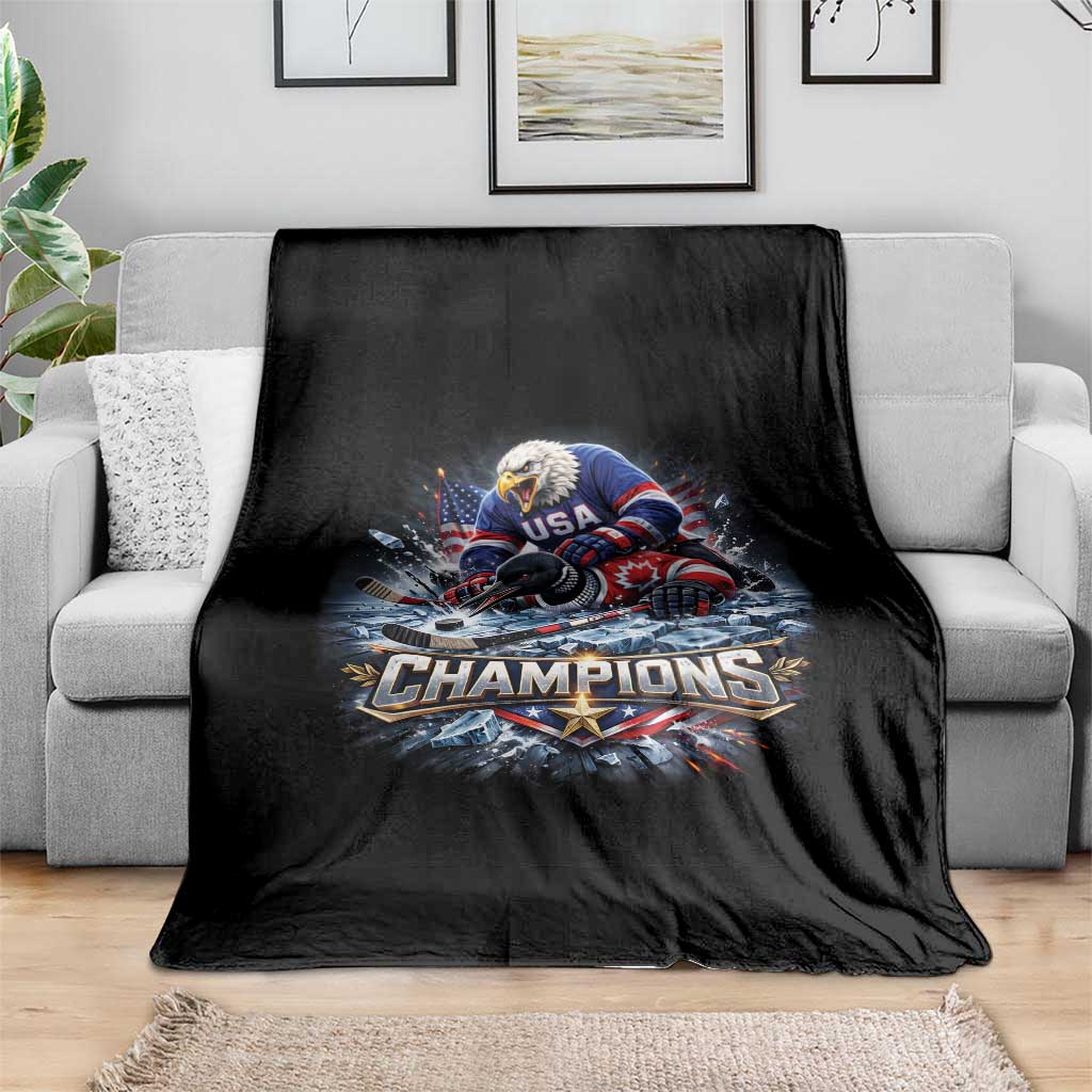 USA Ice Hockey Throw Blanket Eagle Dominates Canada 2026 Hockey Champions Graphic