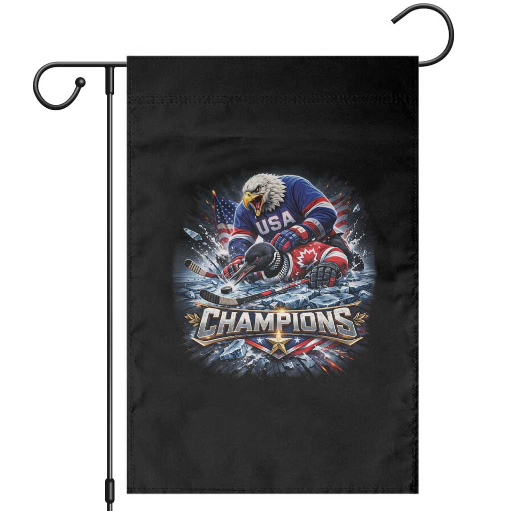 USA Ice Hockey Garden Flag Eagle Dominates Canada 2026 Hockey Champions Graphic