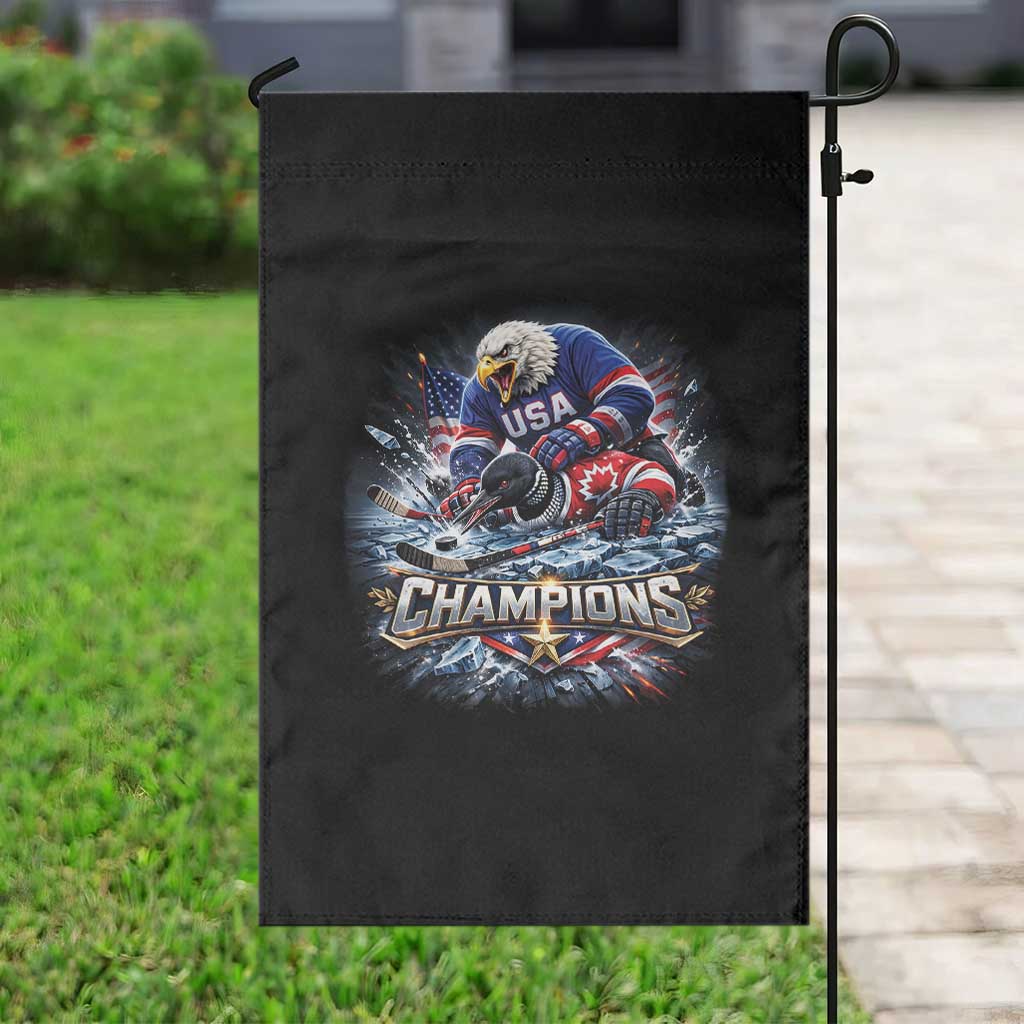 USA Ice Hockey Garden Flag Eagle Dominates Canada 2026 Hockey Champions Graphic