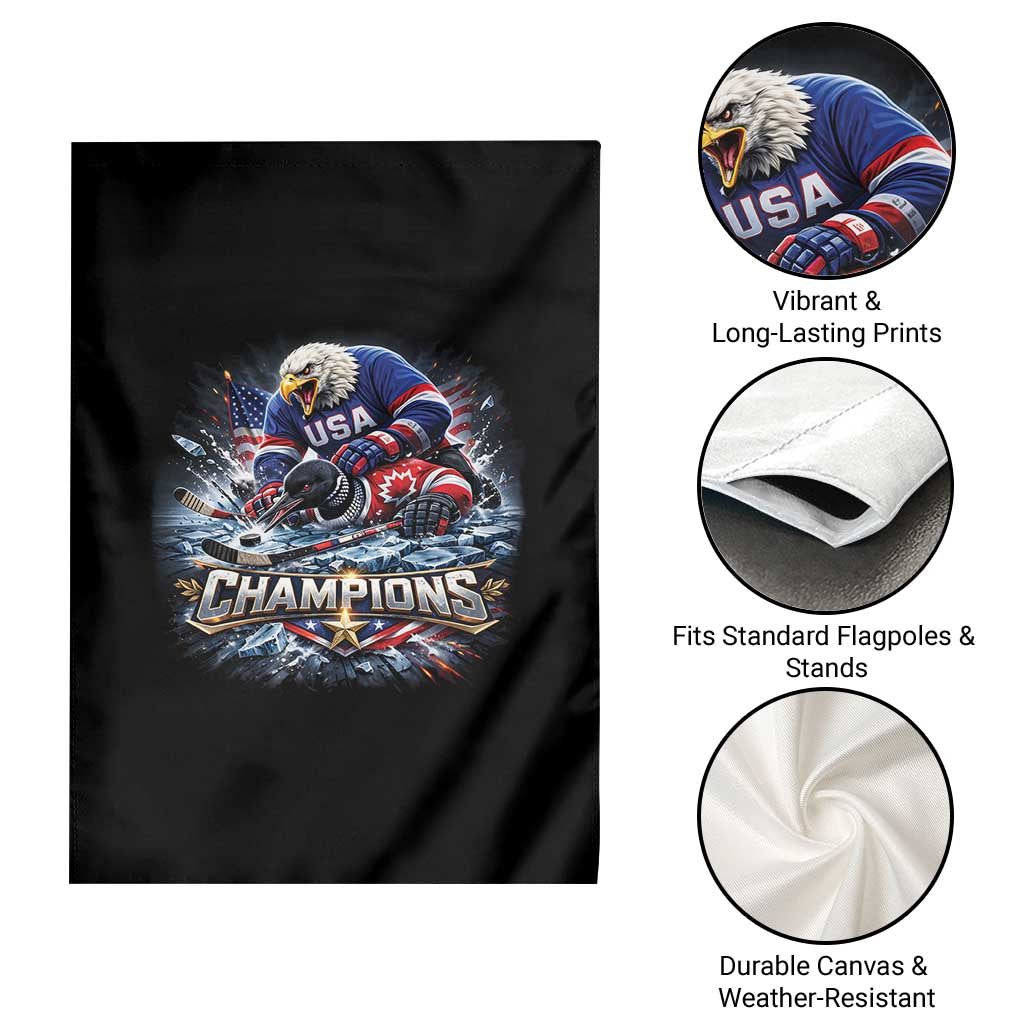 USA Ice Hockey Garden Flag Eagle Dominates Canada 2026 Hockey Champions Graphic