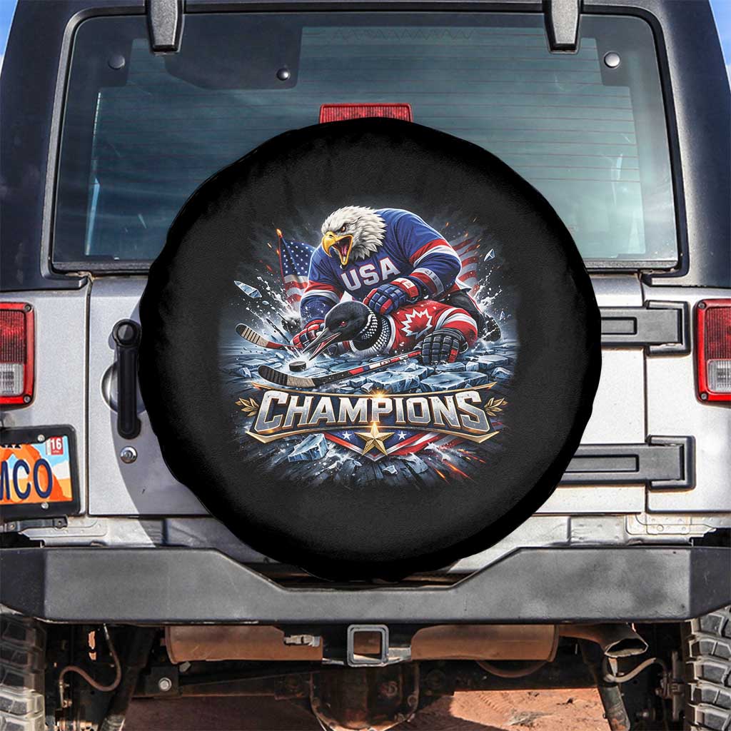 USA Ice Hockey Spare Tire Cover Eagle Dominates Canada 2026 Hockey Champions Graphic