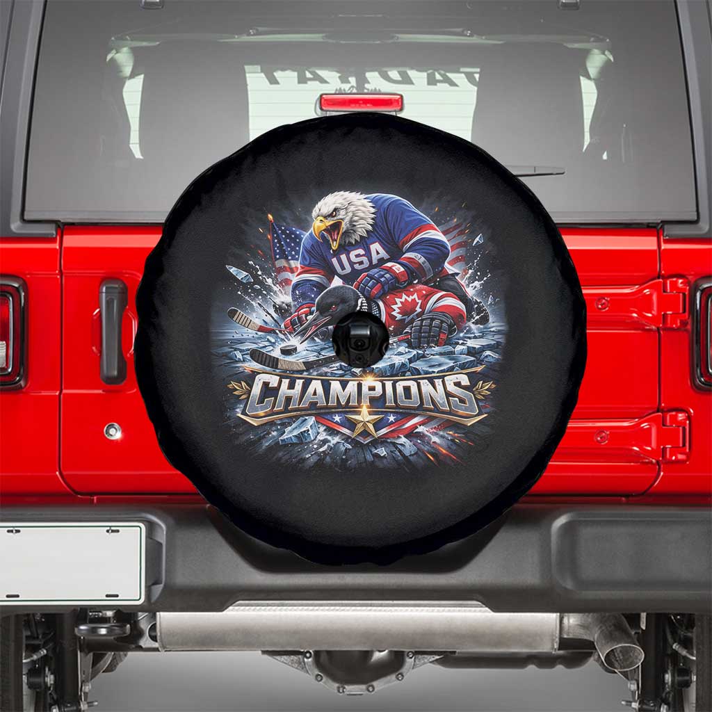 USA Ice Hockey Spare Tire Cover Eagle Dominates Canada 2026 Hockey Champions Graphic