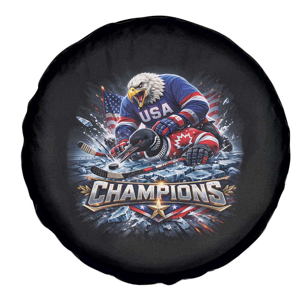 USA Ice Hockey Spare Tire Cover Eagle Dominates Canada 2026 Hockey Champions Graphic
