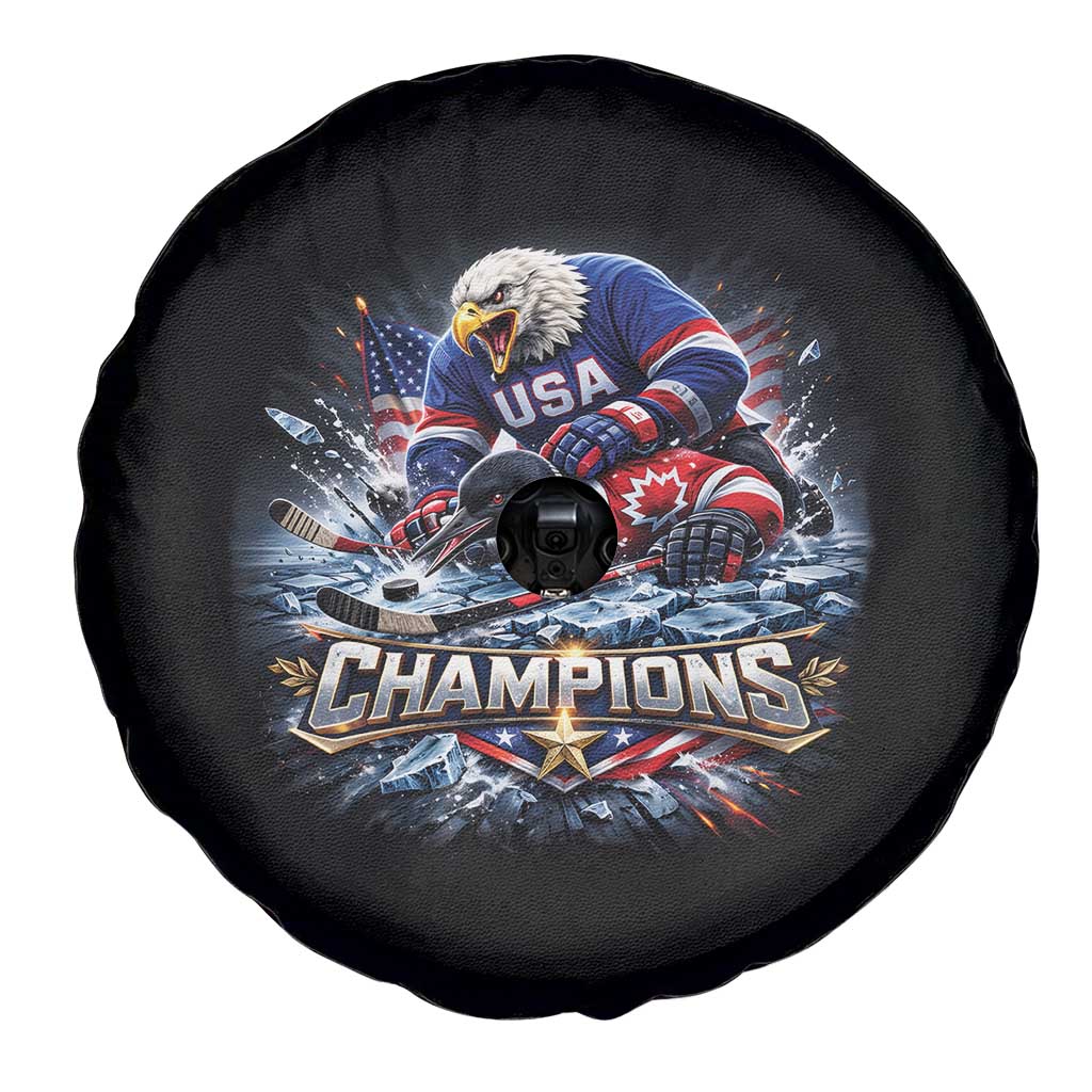 USA Ice Hockey Spare Tire Cover Eagle Dominates Canada 2026 Hockey Champions Graphic