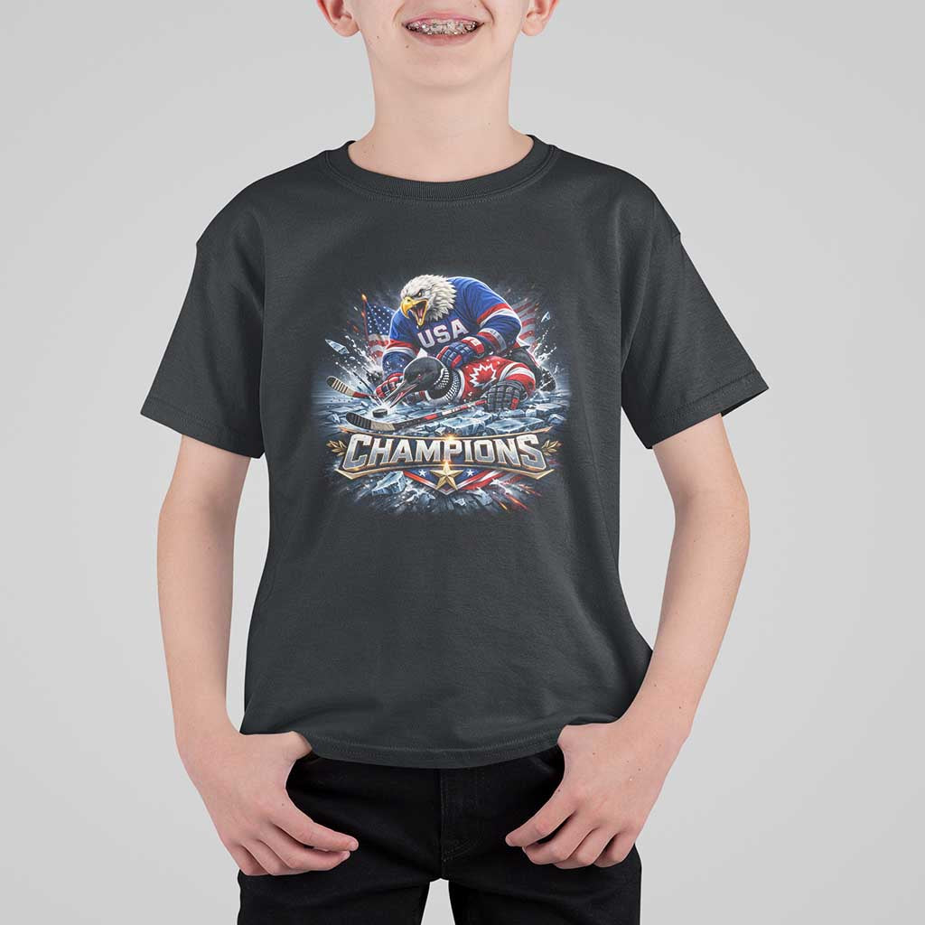 USA Ice Hockey T Shirt For Kid Eagle Dominates Canada 2026 Hockey Champions Graphic