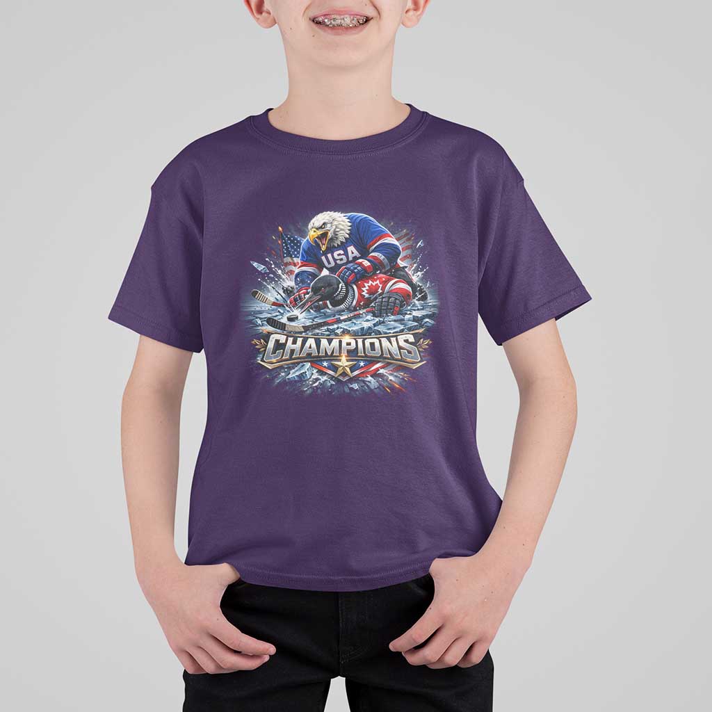 USA Ice Hockey T Shirt For Kid Eagle Dominates Canada 2026 Hockey Champions Graphic