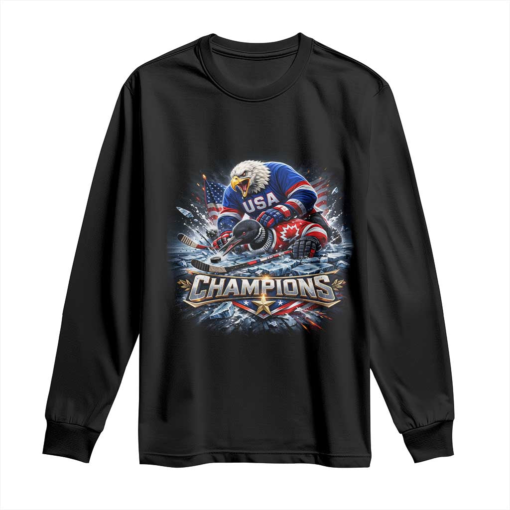 USA Ice Hockey Long Sleeve Shirt Eagle Dominates Canada 2026 Hockey Champions Graphic