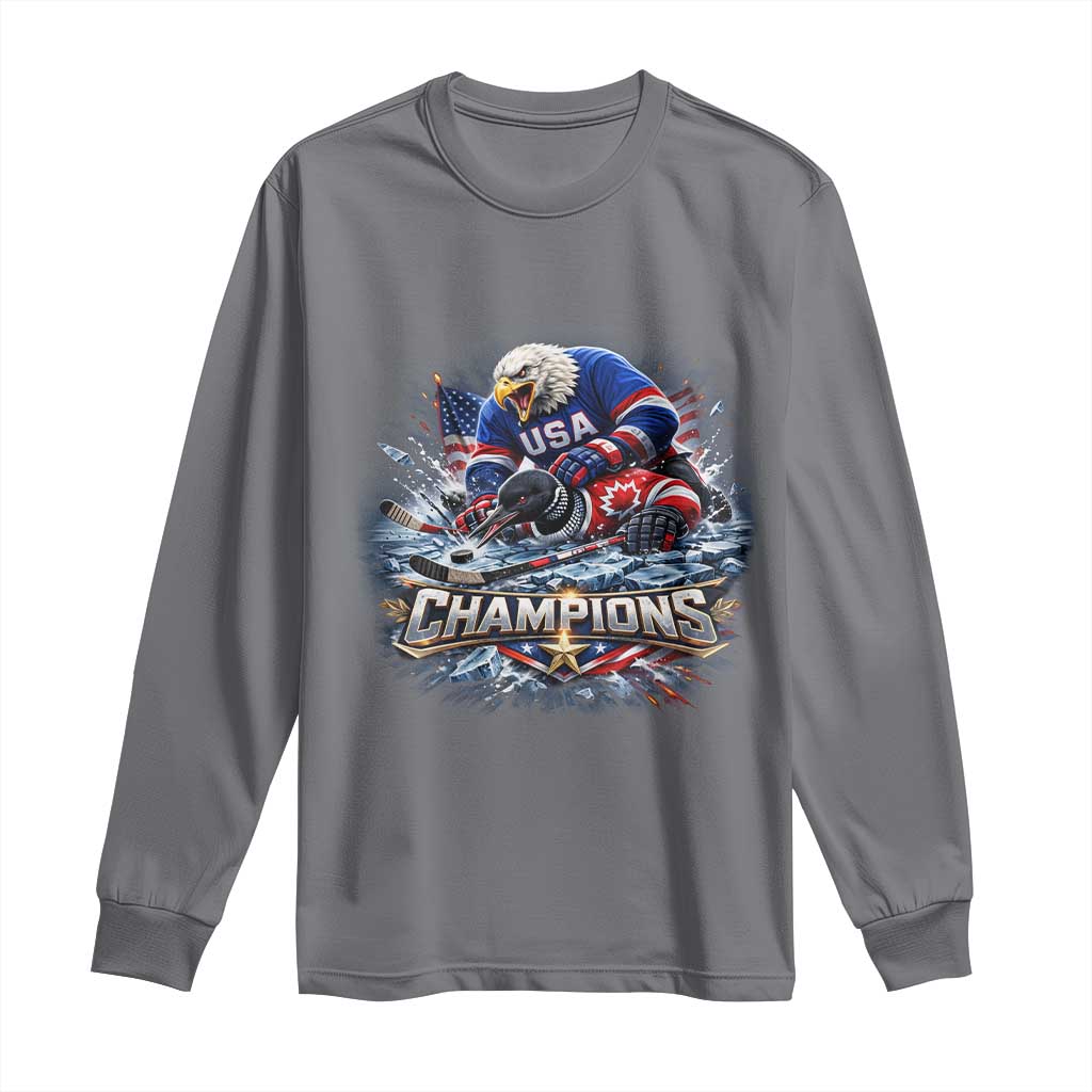 USA Ice Hockey Long Sleeve Shirt Eagle Dominates Canada 2026 Hockey Champions Graphic