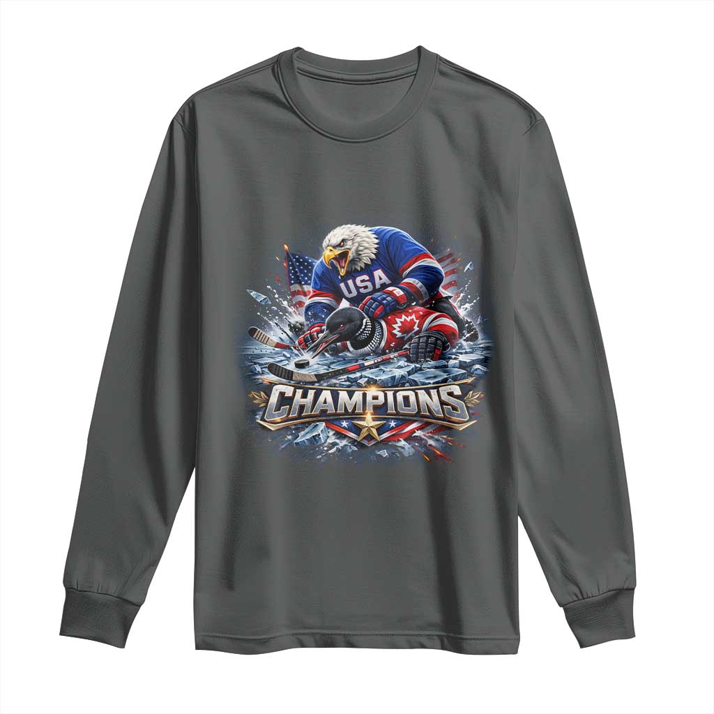 USA Ice Hockey Long Sleeve Shirt Eagle Dominates Canada 2026 Hockey Champions Graphic