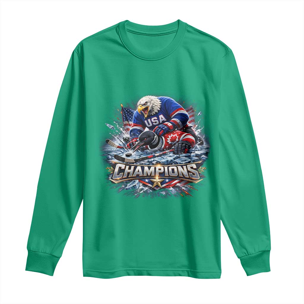 USA Ice Hockey Long Sleeve Shirt Eagle Dominates Canada 2026 Hockey Champions Graphic