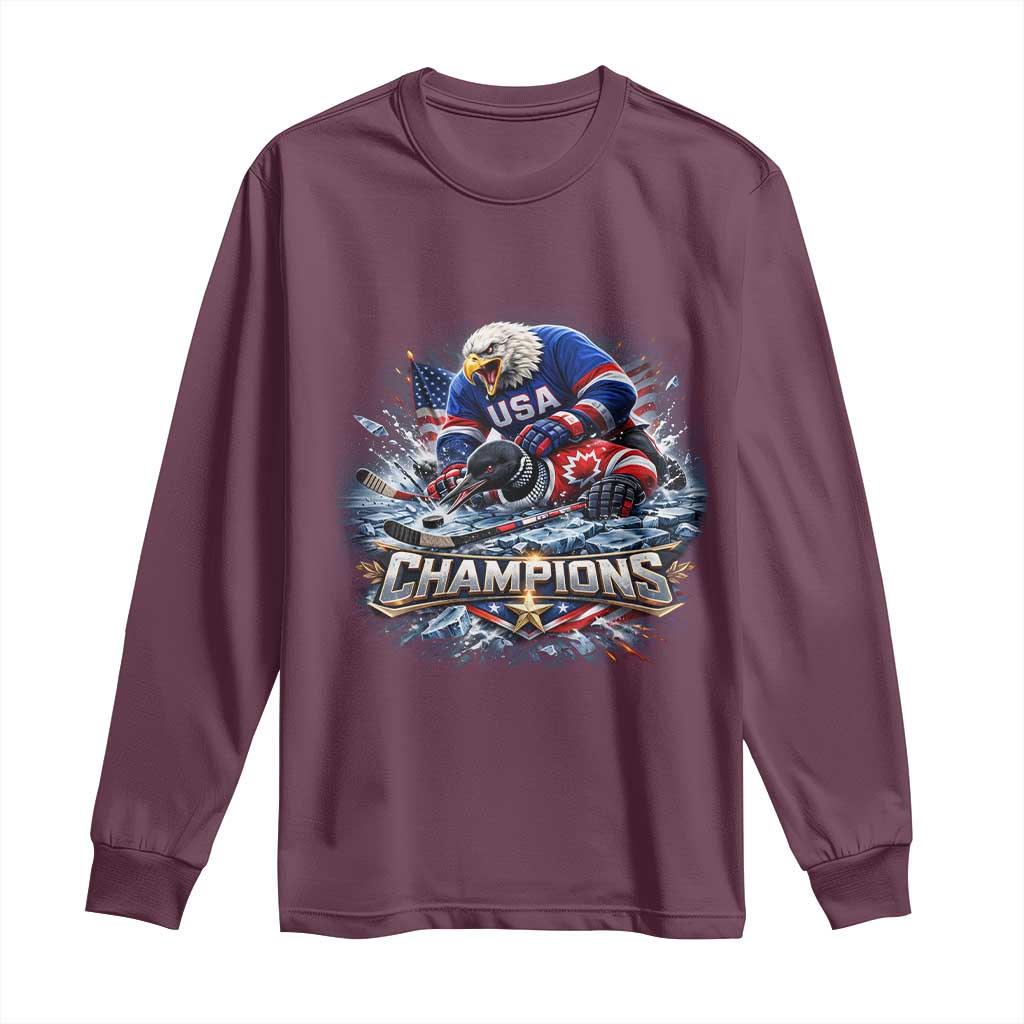 USA Ice Hockey Long Sleeve Shirt Eagle Dominates Canada 2026 Hockey Champions Graphic
