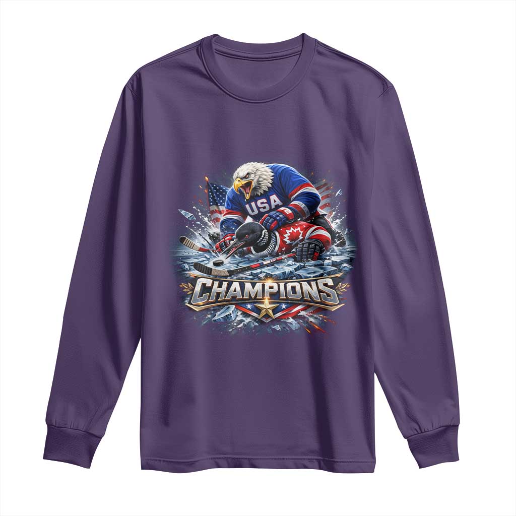 USA Ice Hockey Long Sleeve Shirt Eagle Dominates Canada 2026 Hockey Champions Graphic