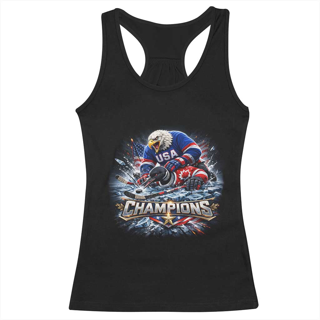 USA Ice Hockey Racerback Tank Top Eagle Dominates Canada 2026 Hockey Champions Graphic