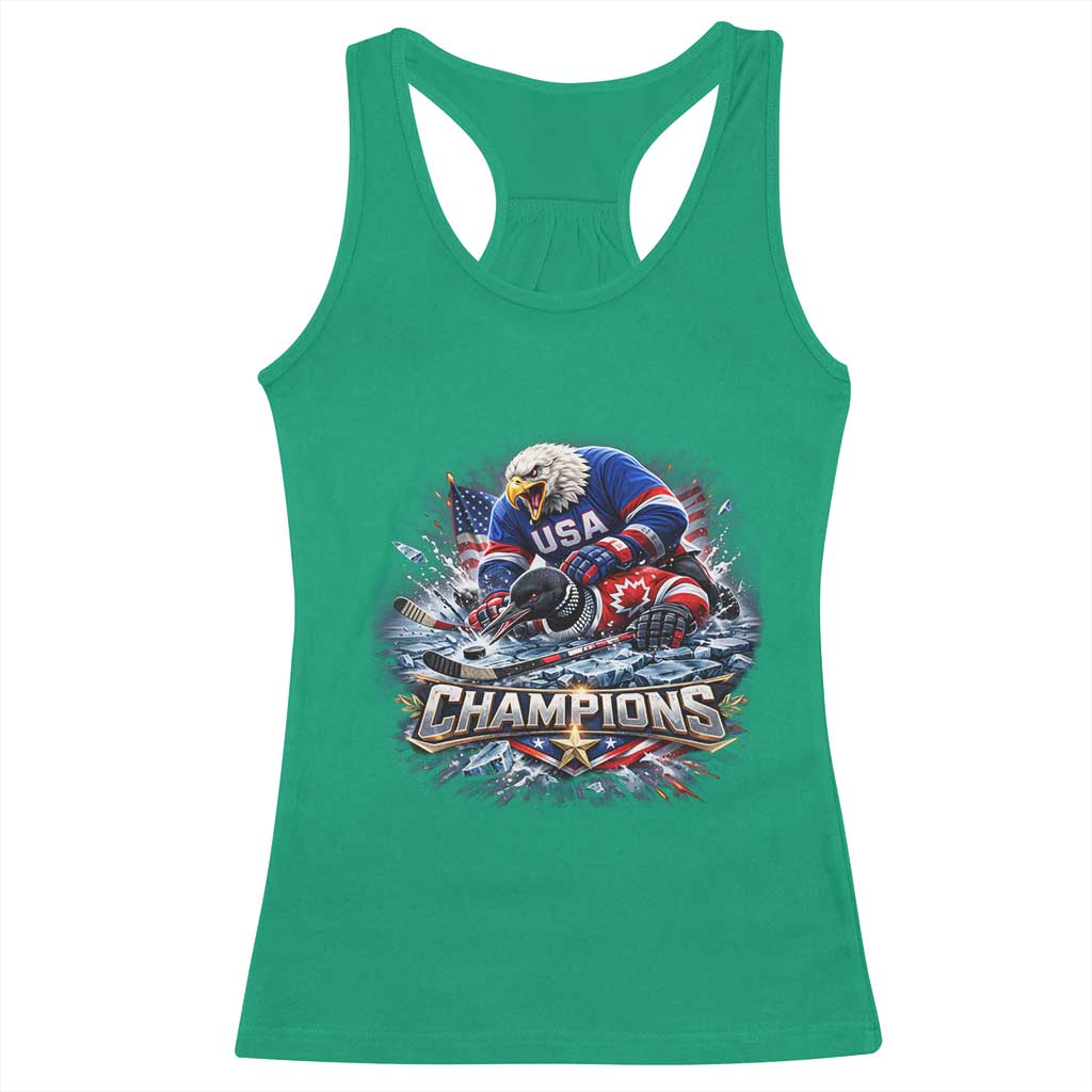 USA Ice Hockey Racerback Tank Top Eagle Dominates Canada 2026 Hockey Champions Graphic