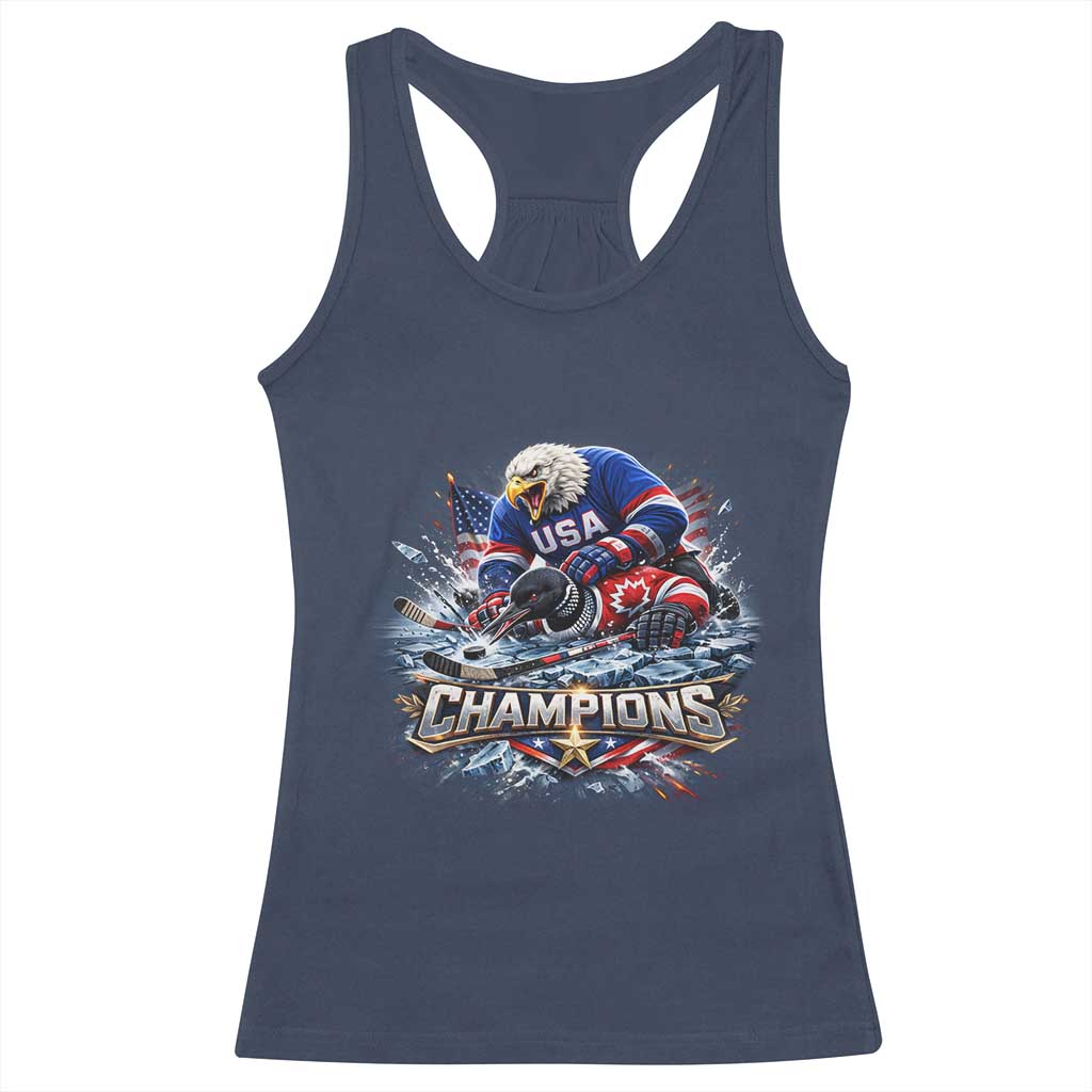 USA Ice Hockey Racerback Tank Top Eagle Dominates Canada 2026 Hockey Champions Graphic