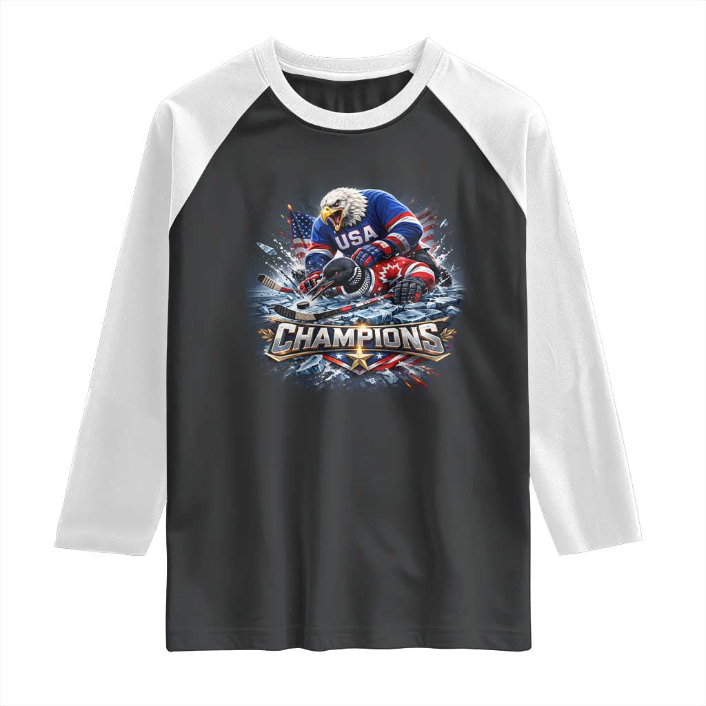 USA Ice Hockey Raglan Shirt Eagle Dominates Canada 2026 Hockey Champions Graphic