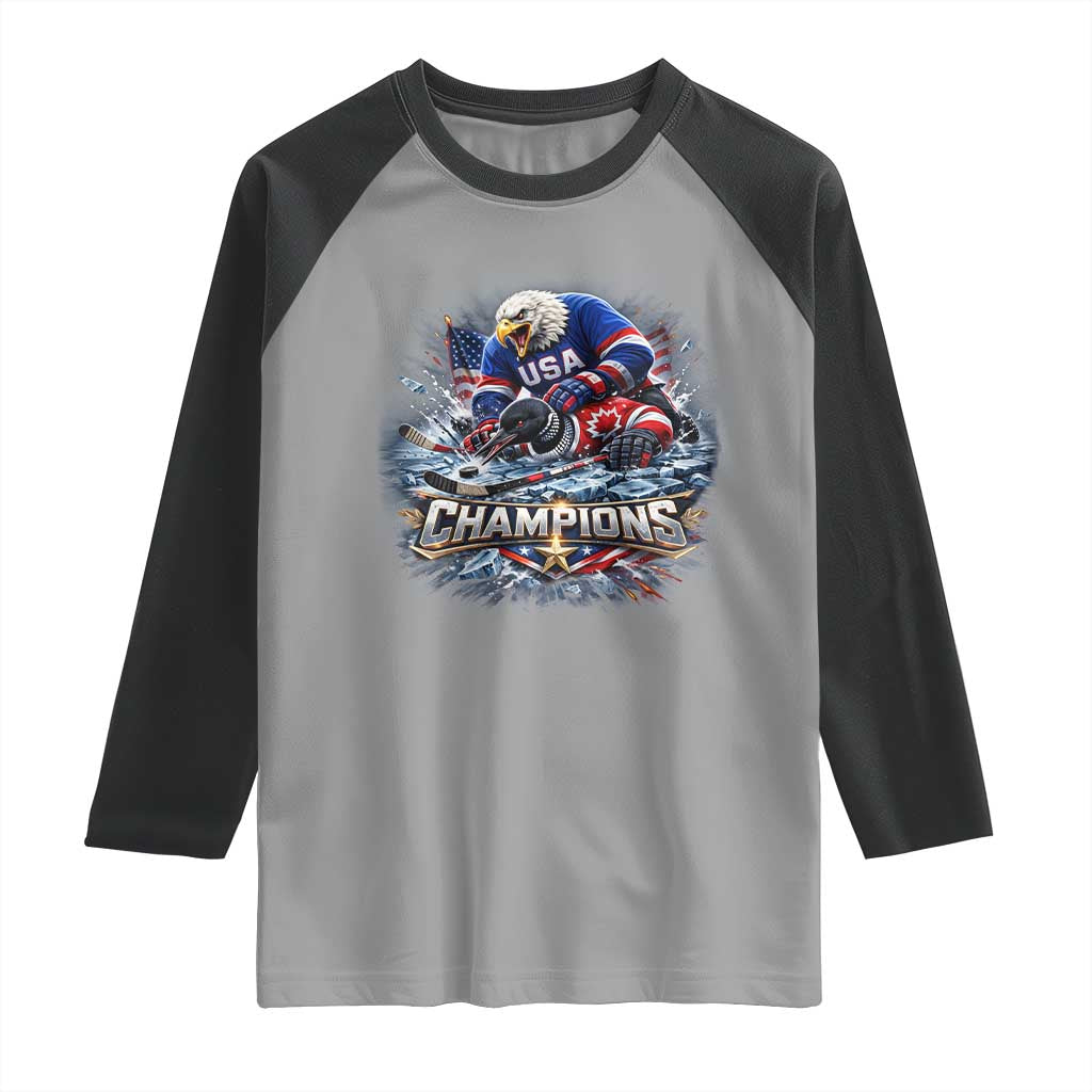 USA Ice Hockey Raglan Shirt Eagle Dominates Canada 2026 Hockey Champions Graphic