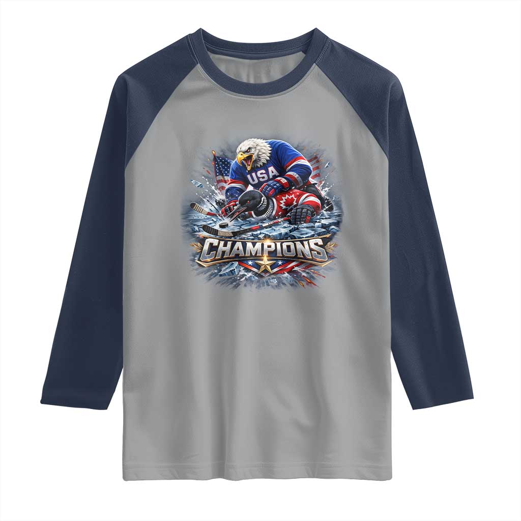 USA Ice Hockey Raglan Shirt Eagle Dominates Canada 2026 Hockey Champions Graphic