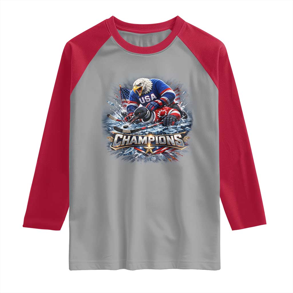 USA Ice Hockey Raglan Shirt Eagle Dominates Canada 2026 Hockey Champions Graphic