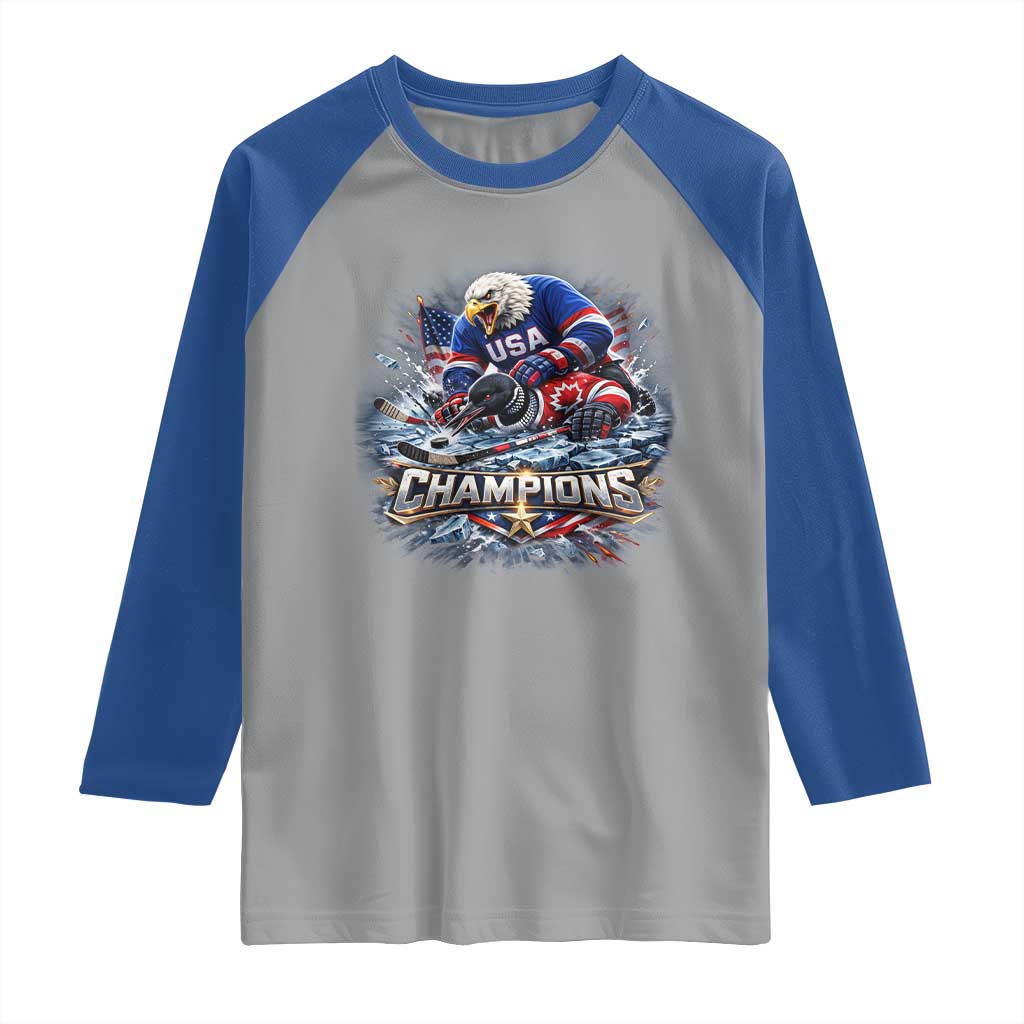 USA Ice Hockey Raglan Shirt Eagle Dominates Canada 2026 Hockey Champions Graphic