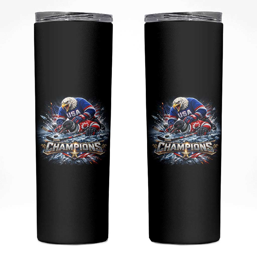 USA Ice Hockey Skinny Tumbler Eagle Dominates Canada 2026 Hockey Champions Graphic