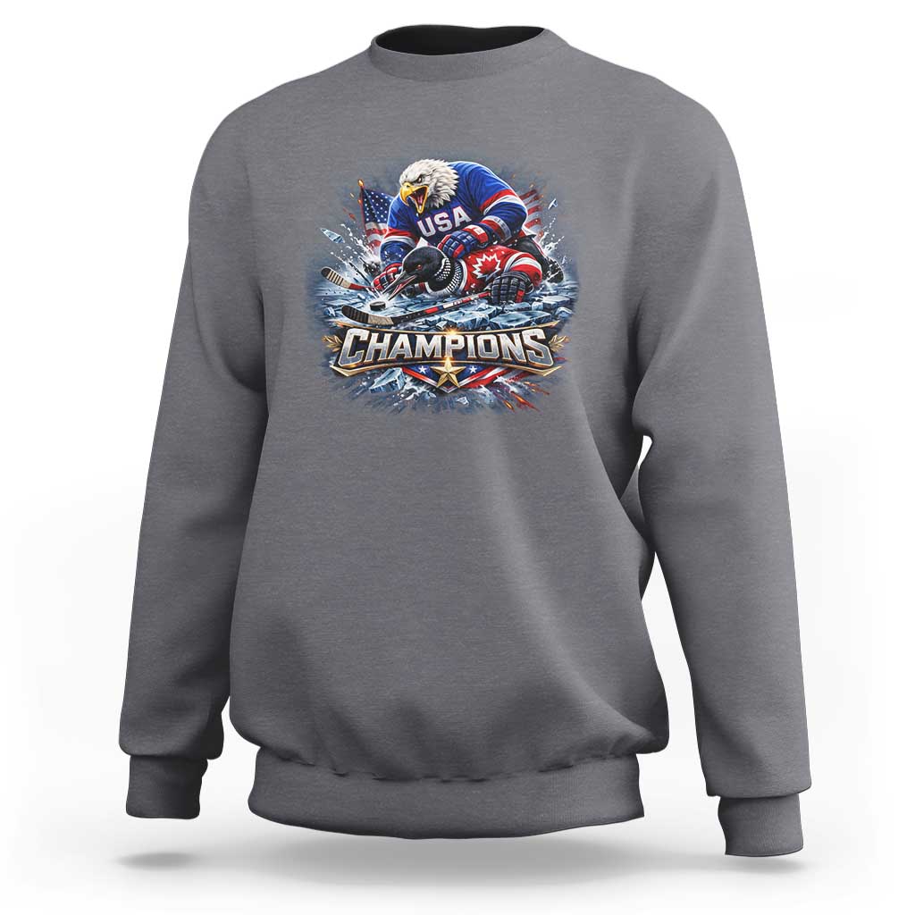 USA Ice Hockey Sweatshirt Eagle Dominates Canada 2026 Hockey Champions Graphic