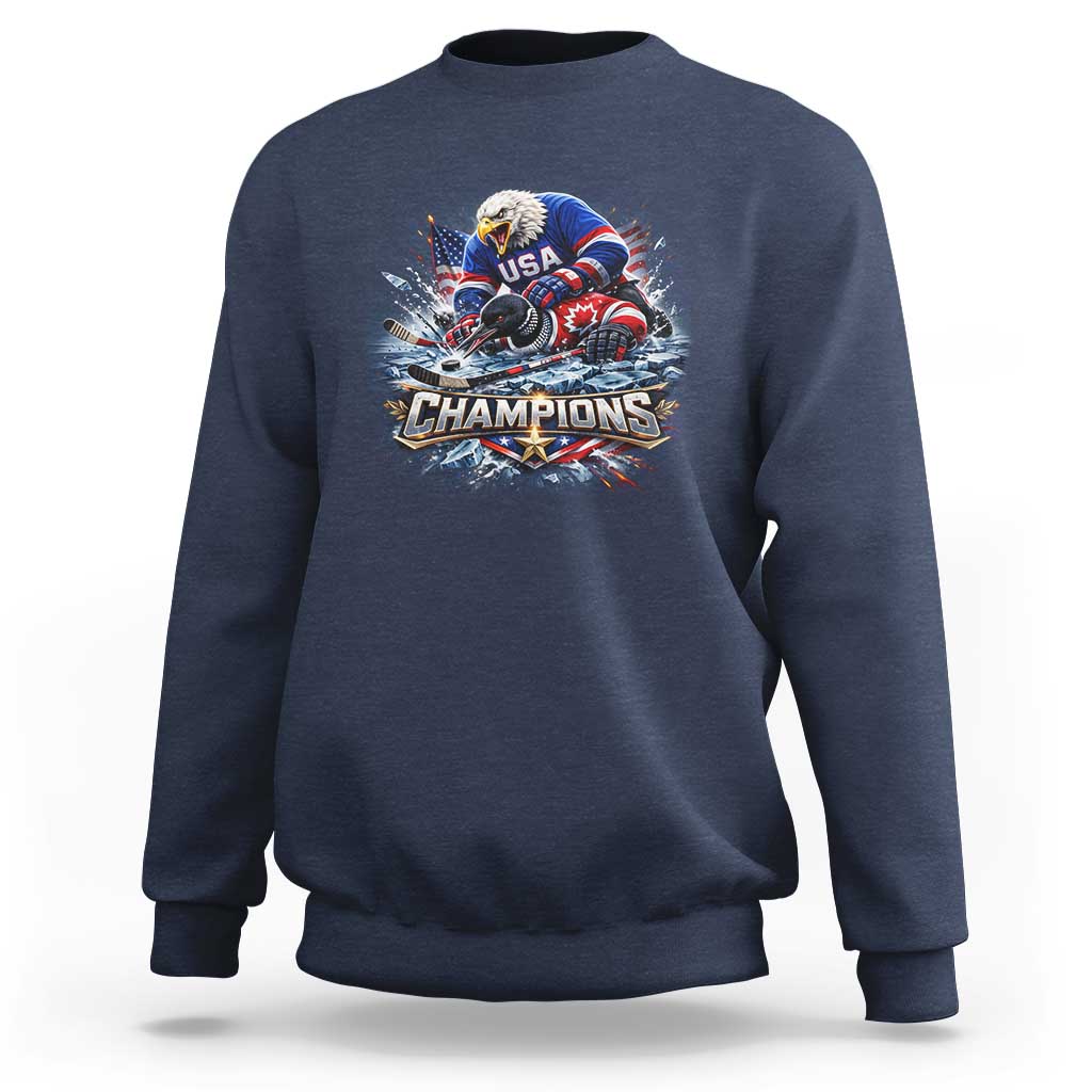 USA Ice Hockey Sweatshirt Eagle Dominates Canada 2026 Hockey Champions Graphic
