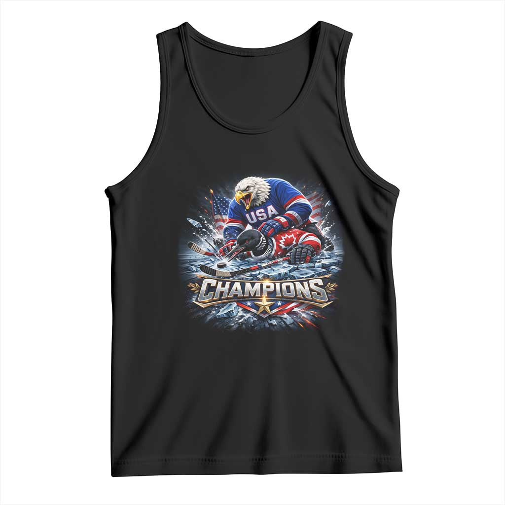 USA Ice Hockey Tank Top Eagle Dominates Canada 2026 Hockey Champions Graphic