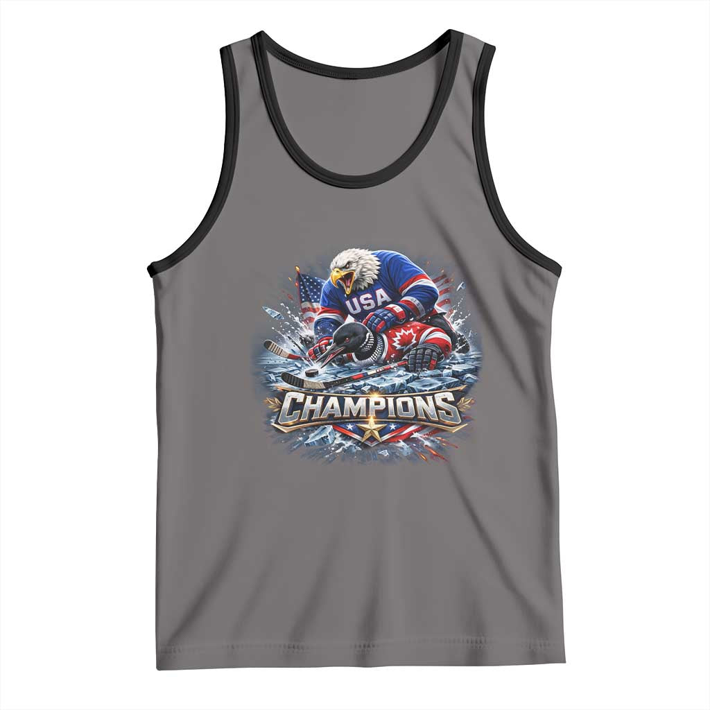 USA Ice Hockey Tank Top Eagle Dominates Canada 2026 Hockey Champions Graphic