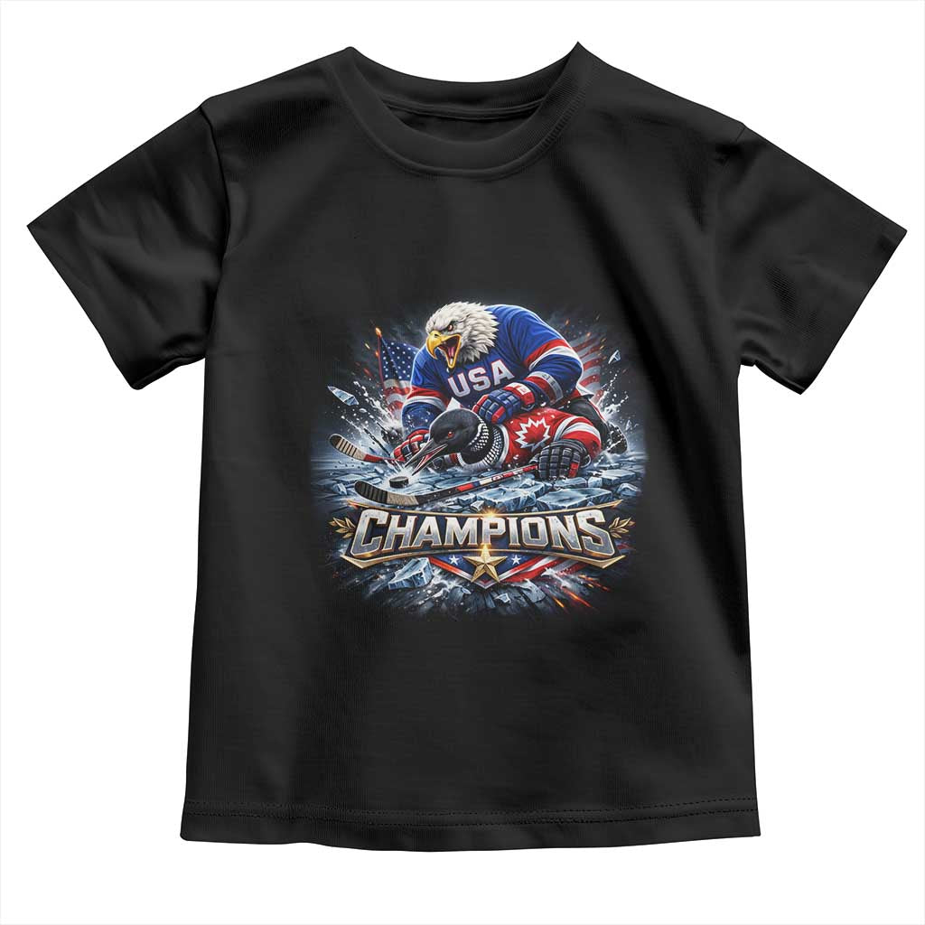 USA Ice Hockey Toddler T Shirt Eagle Dominates Canada 2026 Hockey Champions Graphic