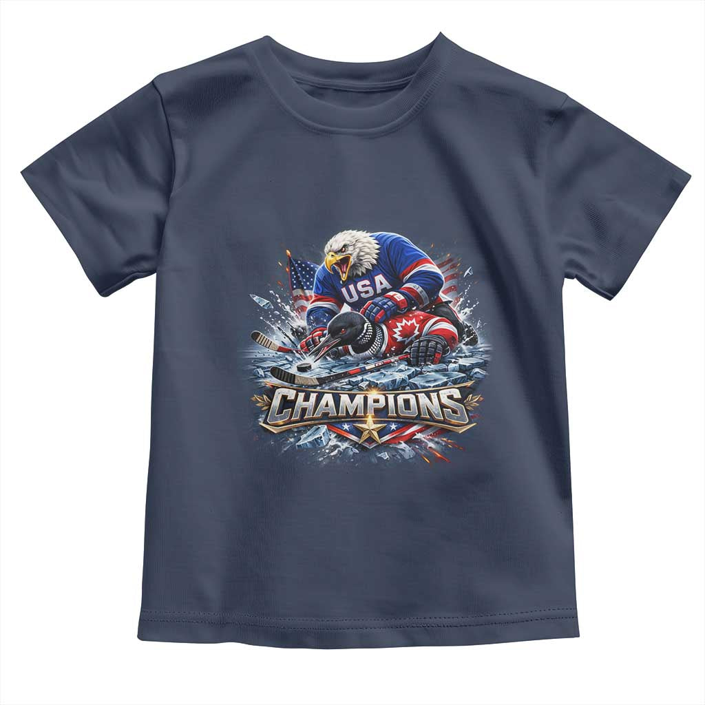 USA Ice Hockey Toddler T Shirt Eagle Dominates Canada 2026 Hockey Champions Graphic