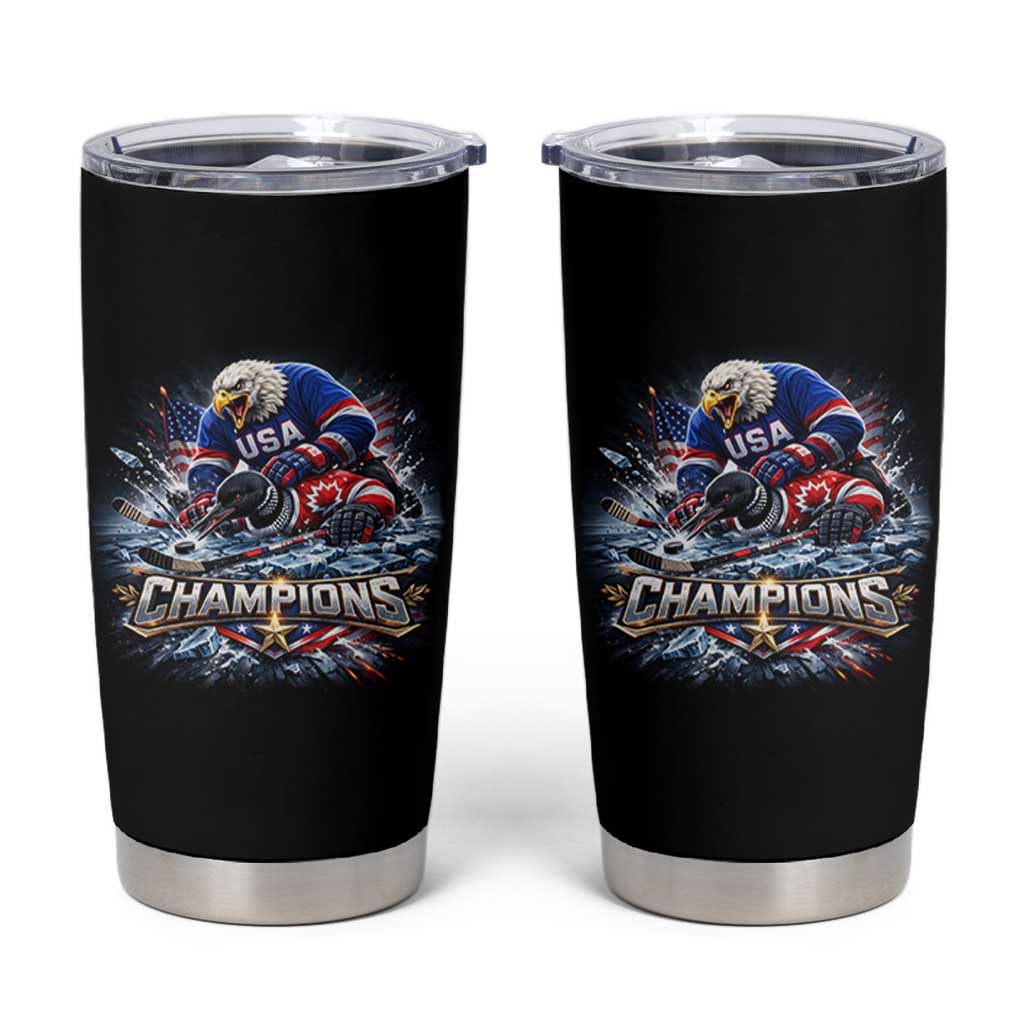 USA Ice Hockey Tumbler Cup Eagle Dominates Canada 2026 Hockey Champions Graphic