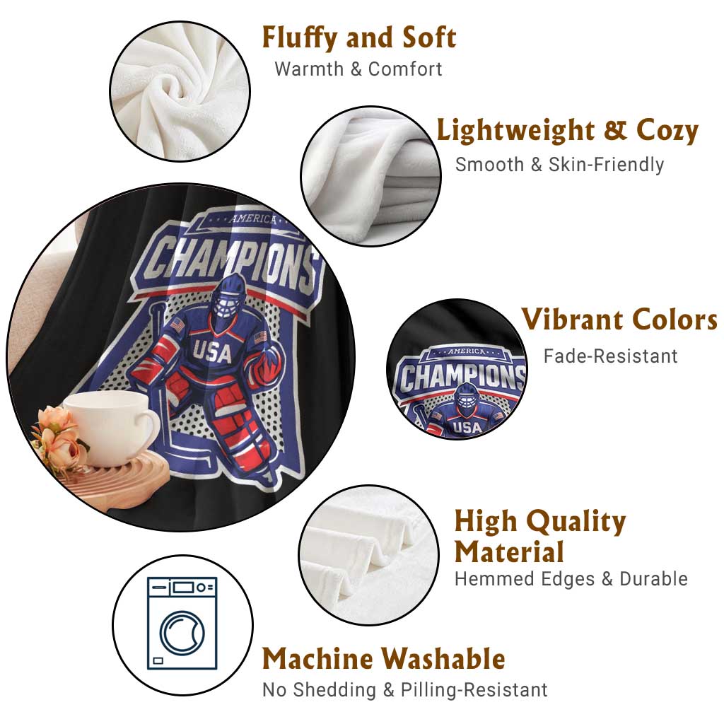 USA Ice Hockey Throw Blanket America Champions Patriotic Ice Hockey Team Fan