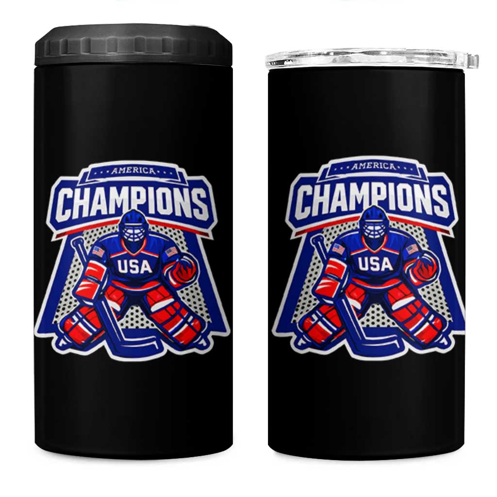 USA Ice Hockey 4 in 1 Can Cooler Tumbler America Champions Patriotic Ice Hockey Team Fan