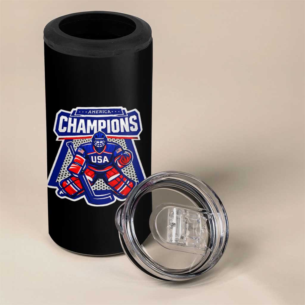 USA Ice Hockey 4 in 1 Can Cooler Tumbler America Champions Patriotic Ice Hockey Team Fan