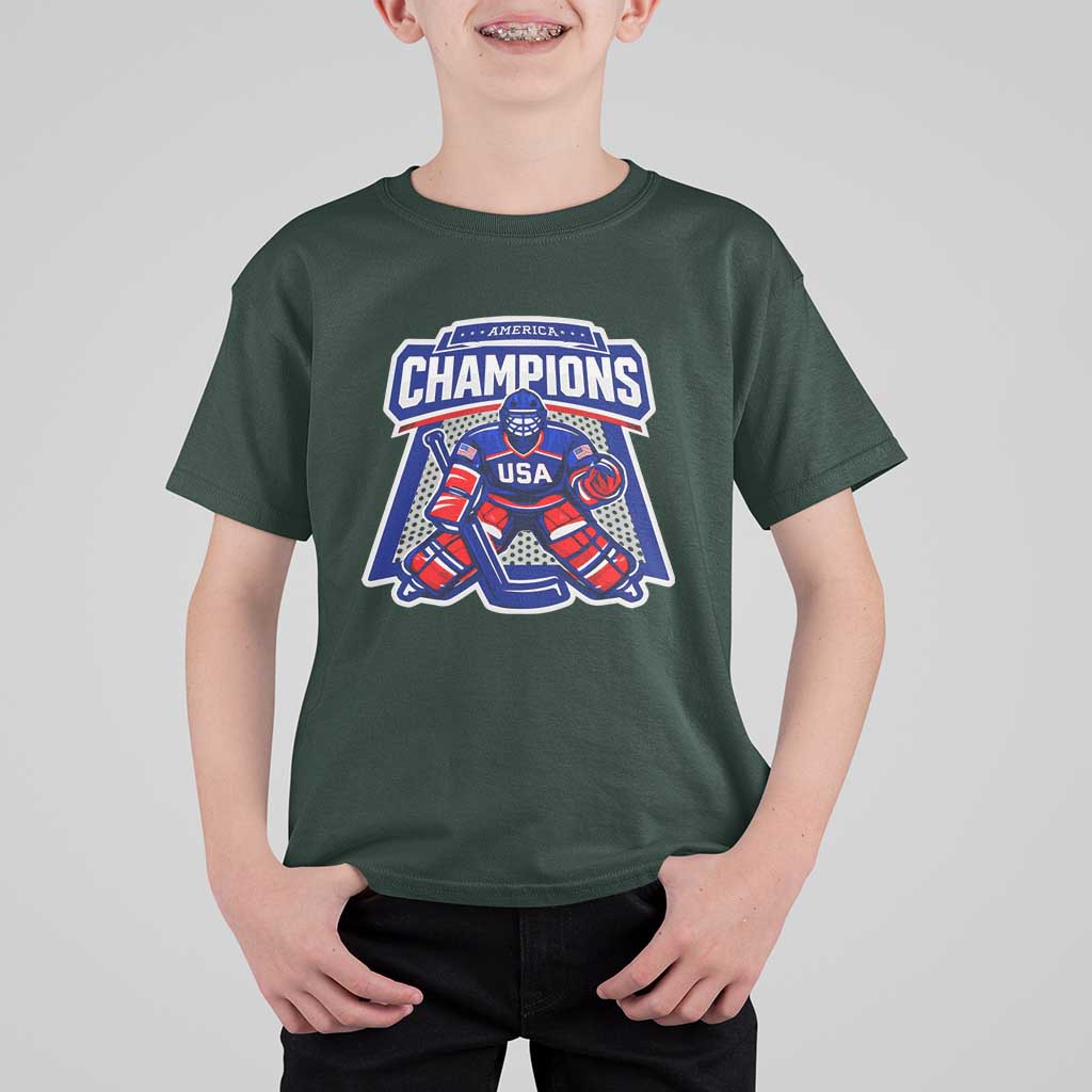 USA Ice Hockey T Shirt For Kid America Champions Patriotic Ice Hockey Team Fan