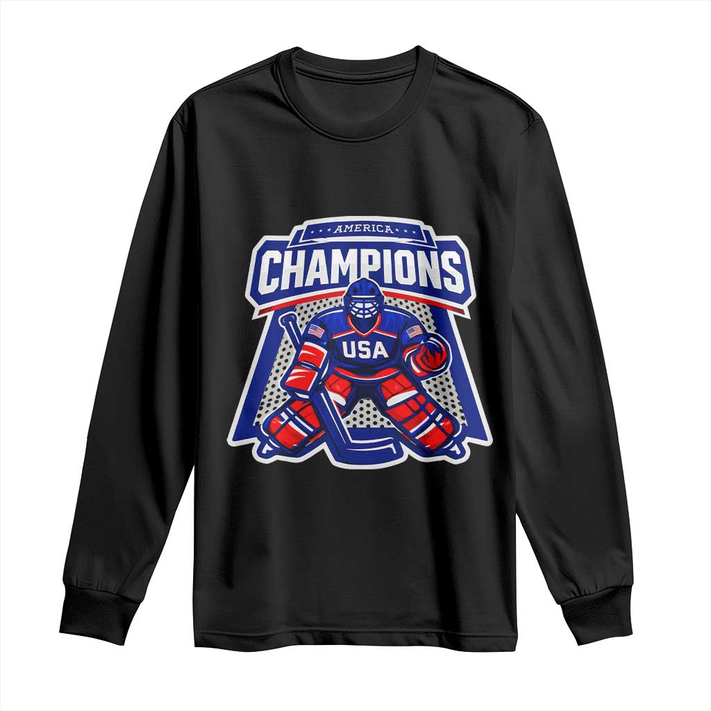 USA Ice Hockey Long Sleeve Shirt America Champions Patriotic Ice Hockey Team Fan