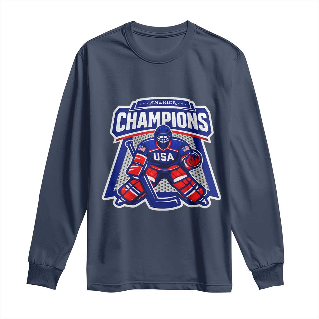 USA Ice Hockey Long Sleeve Shirt America Champions Patriotic Ice Hockey Team Fan