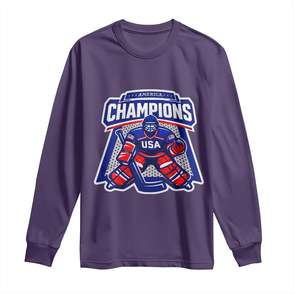 USA Ice Hockey Long Sleeve Shirt America Champions Patriotic Ice Hockey Team Fan