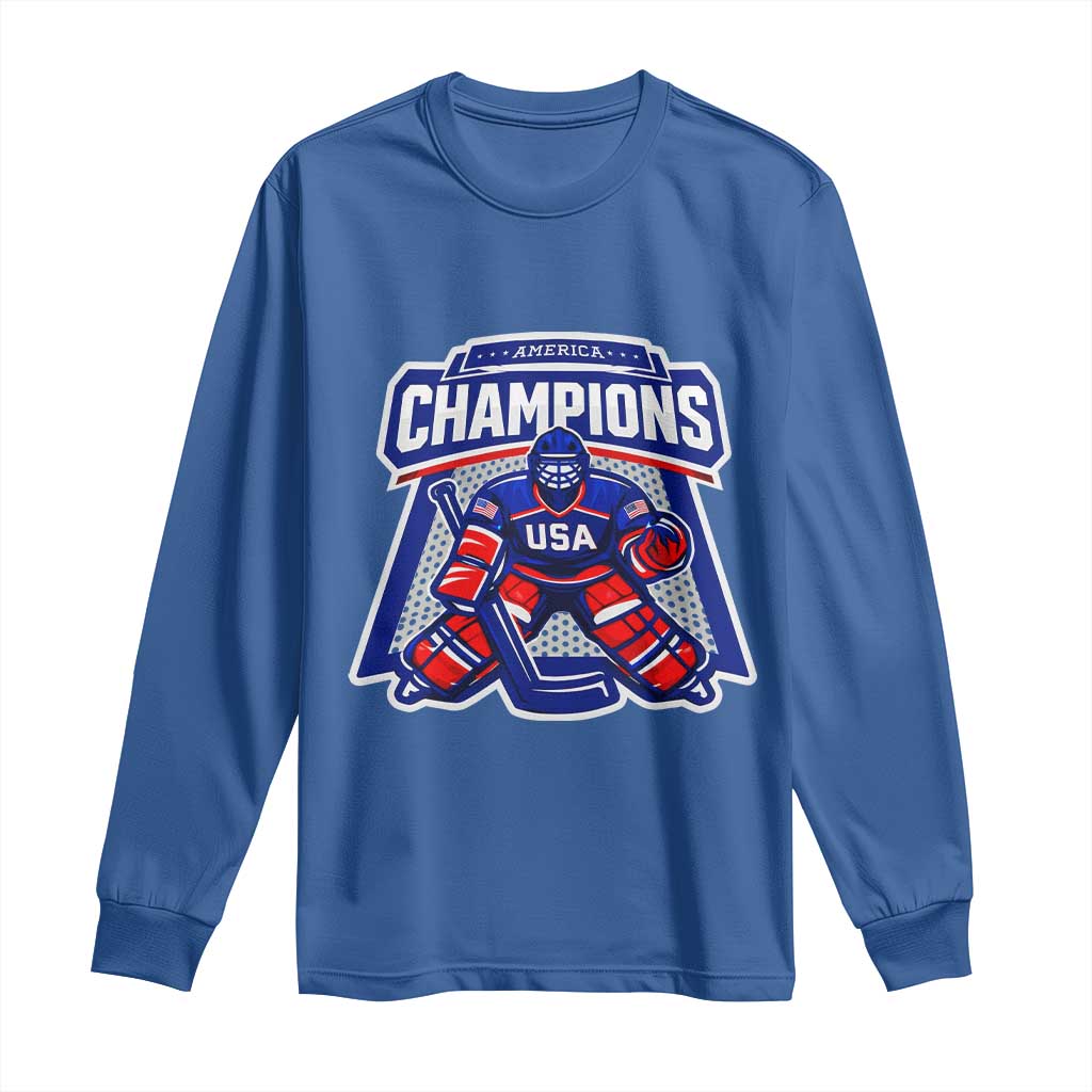 USA Ice Hockey Long Sleeve Shirt America Champions Patriotic Ice Hockey Team Fan