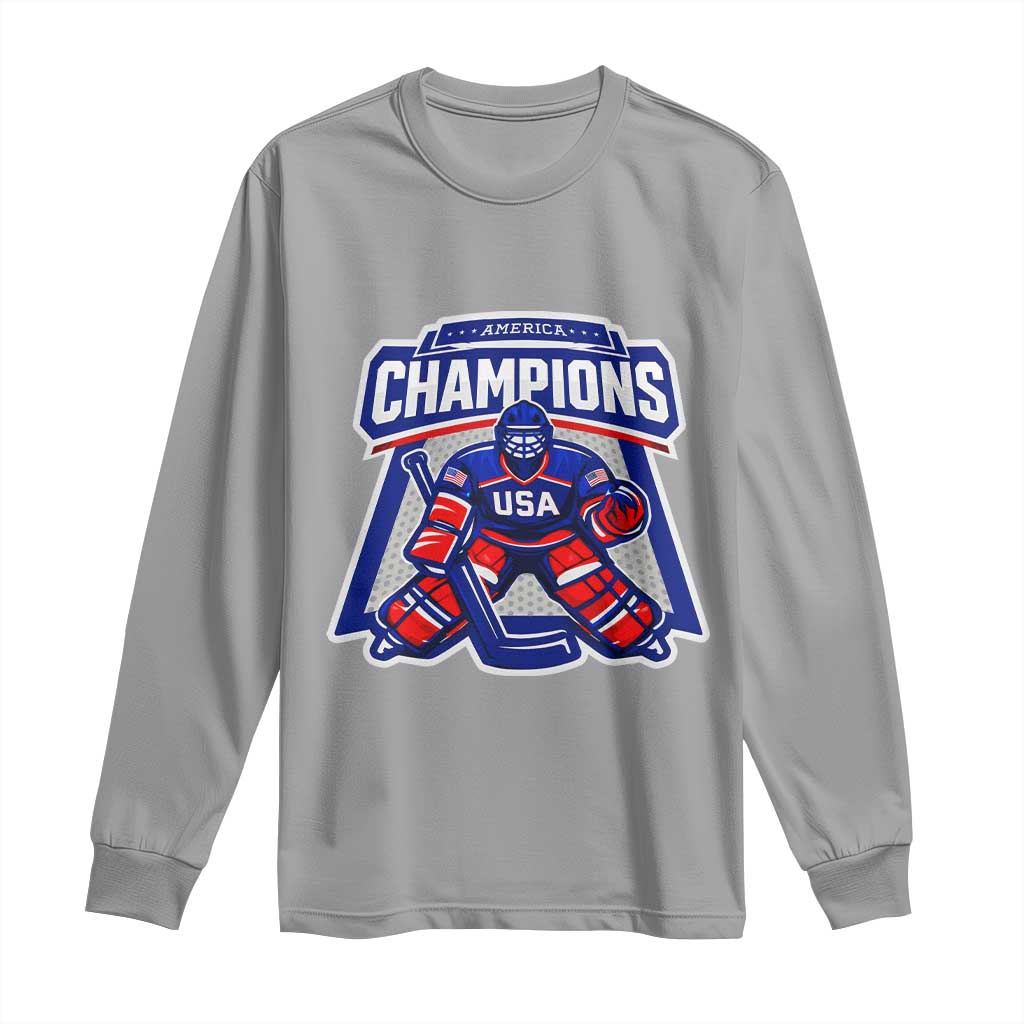 USA Ice Hockey Long Sleeve Shirt America Champions Patriotic Ice Hockey Team Fan