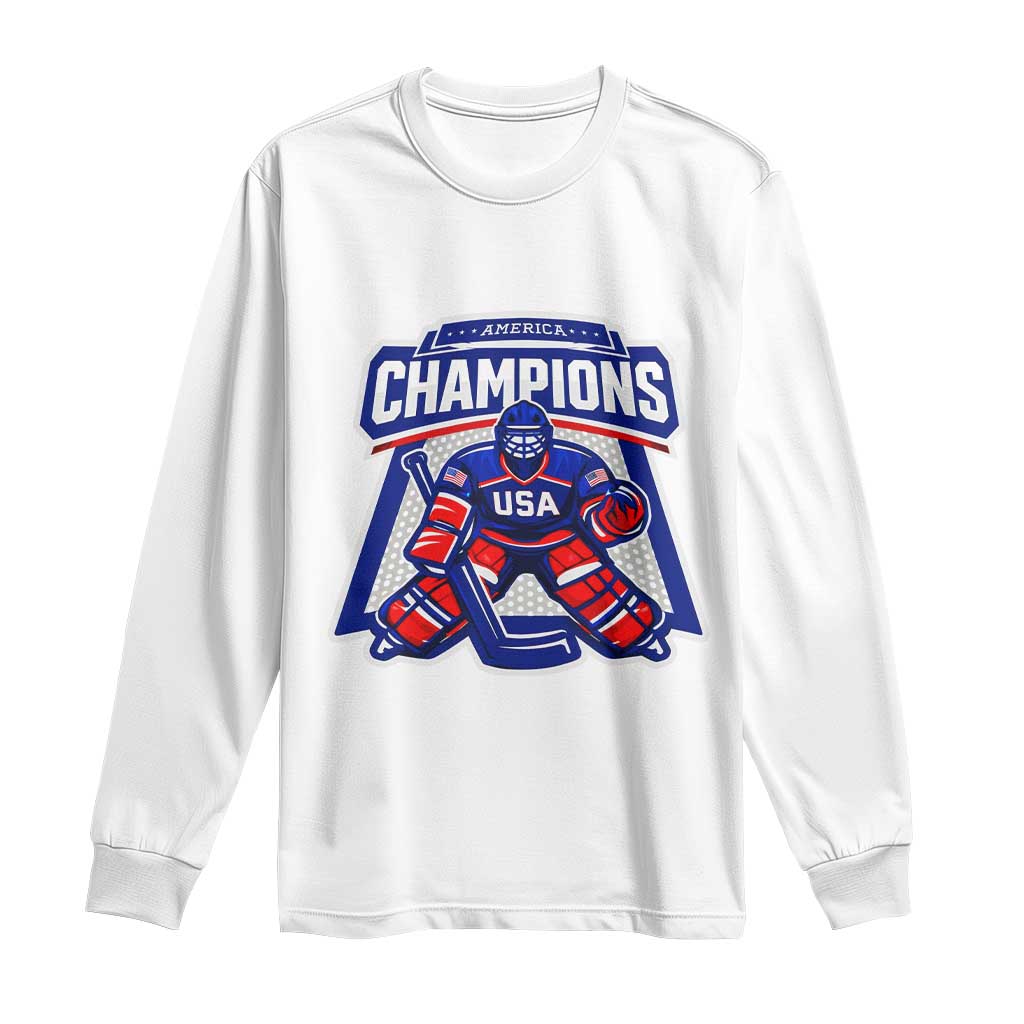 USA Ice Hockey Long Sleeve Shirt America Champions Patriotic Ice Hockey Team Fan