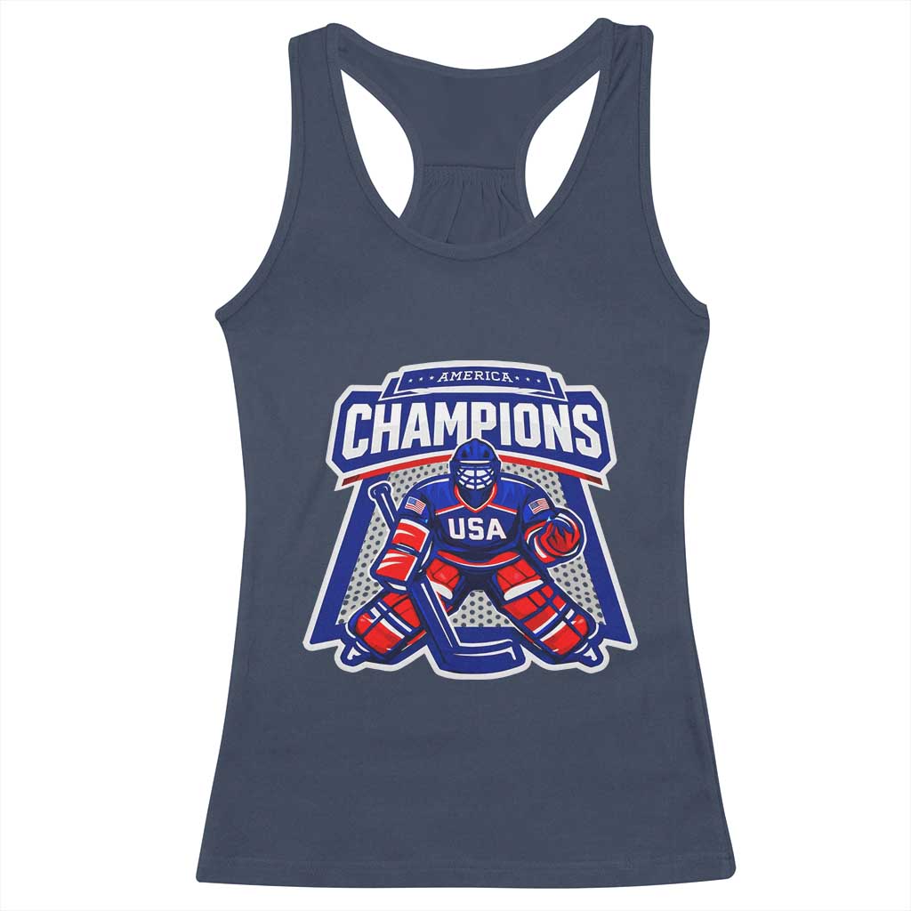 USA Ice Hockey Racerback Tank Top America Champions Patriotic Ice Hockey Team Fan